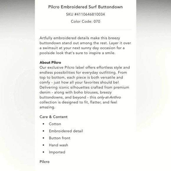 NWT new XS Anthropologie pilcro embroidered surf button down top floral gold - Picture 3 of 17